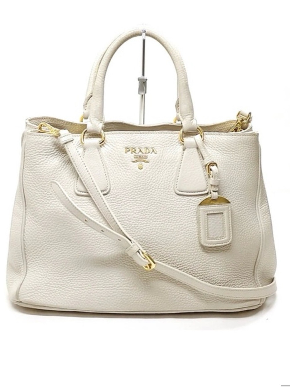 Prada Vitello Daino Leather Shoulder Bag - Cream/White, Luxury, Structured